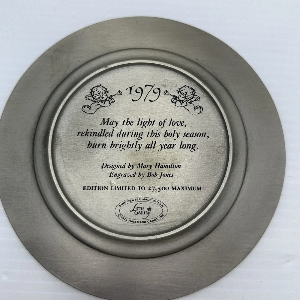 Hallmark  1979 Little Gallery Fine Pewter Christmas Plate Star Angel w Box